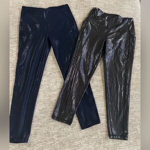 Lot of 2: Dick’s Sporting Goods, glossy black & navy leggings, hi rise, sz Med